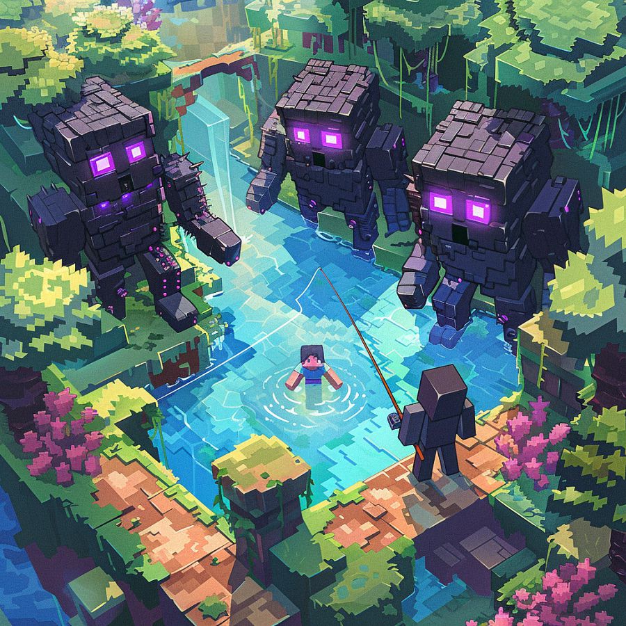 shady noob and fishing line in minecraft