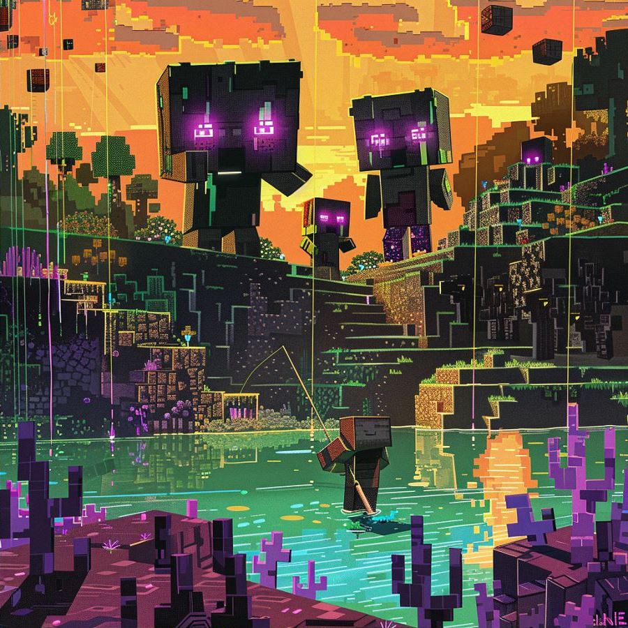 shady noob and fishing line in minecraft