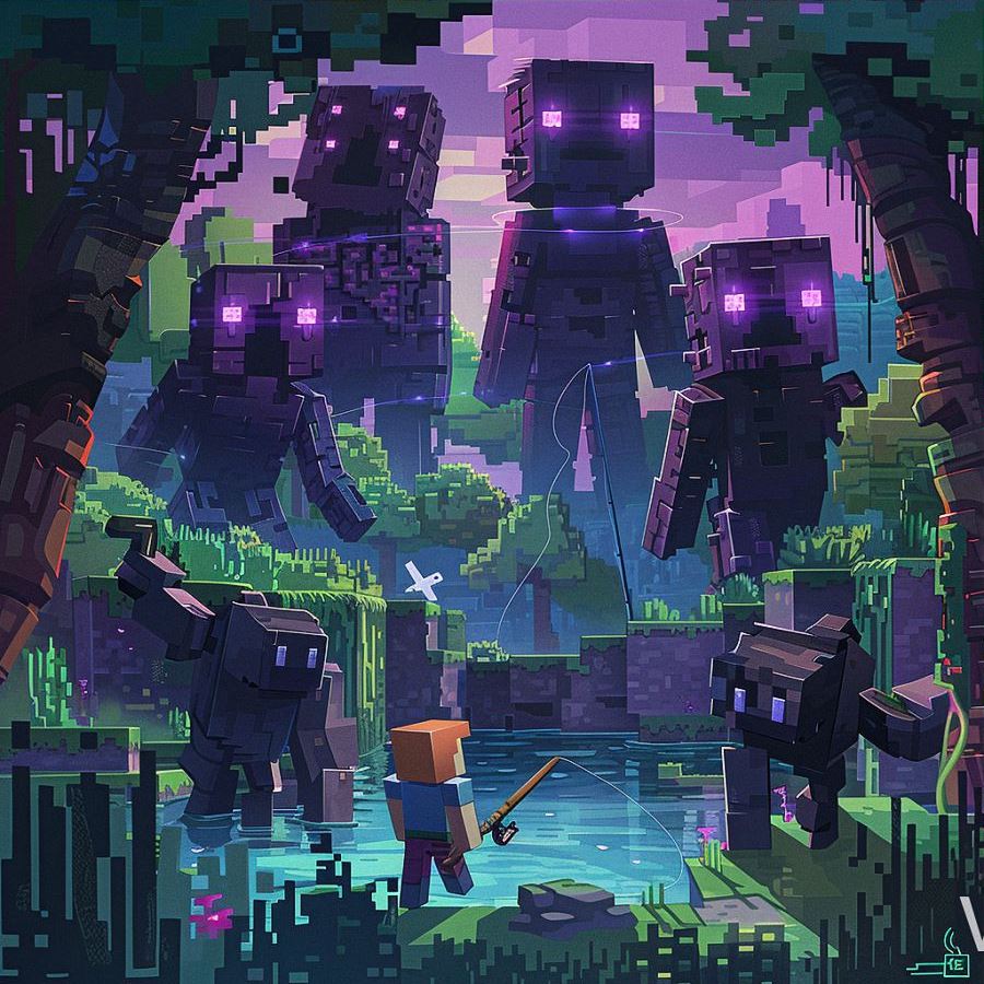 shady noob and fishing line in minecraft